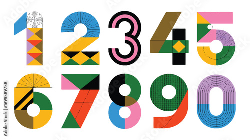 Vector art of colorful numbers from zero to nine