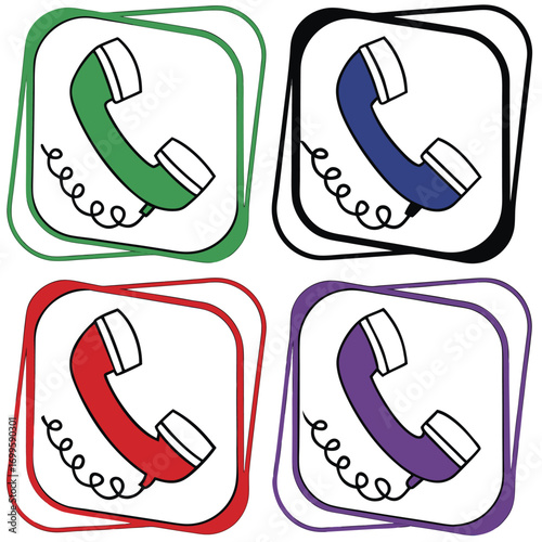 Vibrant retro phone handsets in four distinct colors, perfect for communication and support graphics