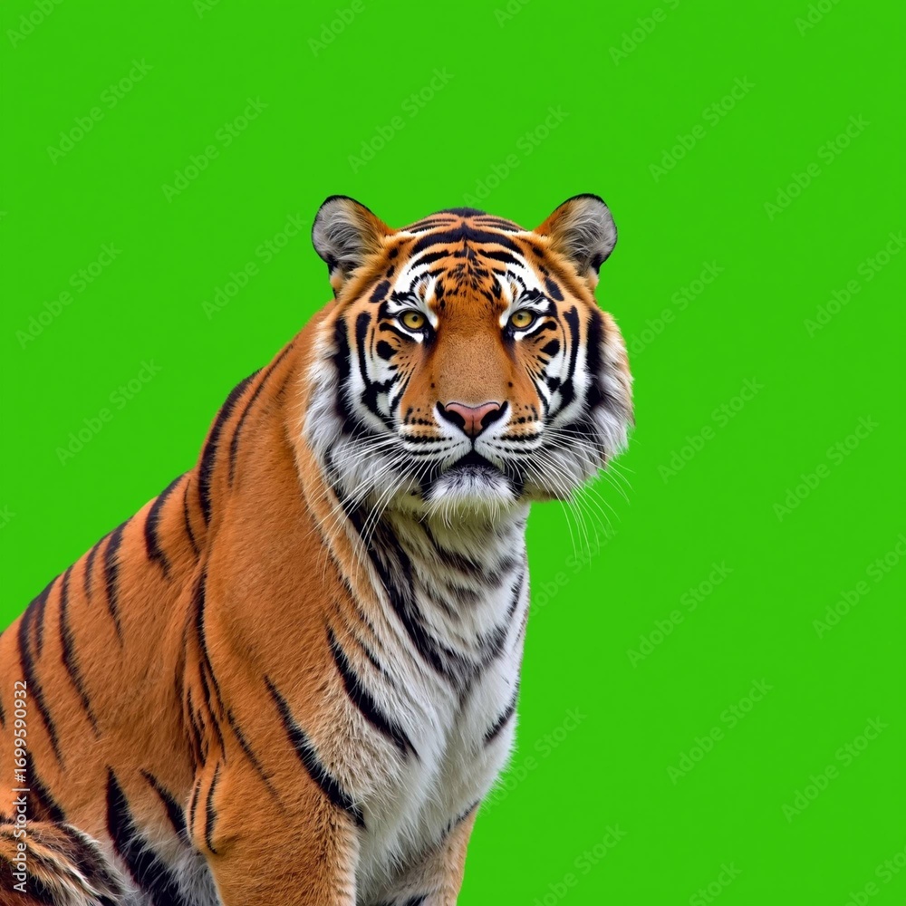 Fototapeta premium Foto Harimau di Background Hijau Cerah