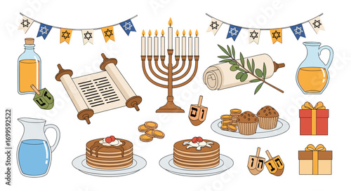 Celebrate the festival of lights with traditional hanukkah symbols and treats for joyful observance