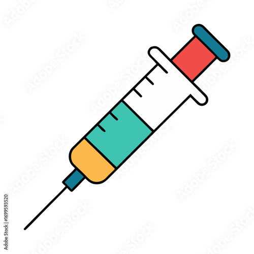 Stylized syringe icon with colorful liquid and black background