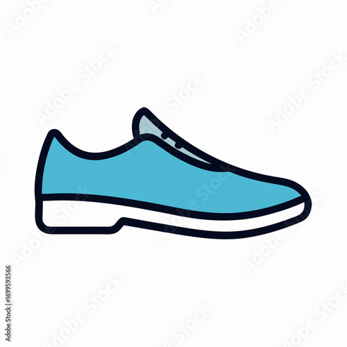 Simple blue athletic shoe icon with black outline and white sole