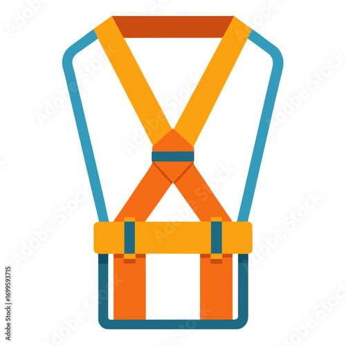 Safety harness icon with orange and blue straps on white background