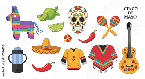 Vibrant collection of traditional mexican holiday fiesta elements ready for celebration