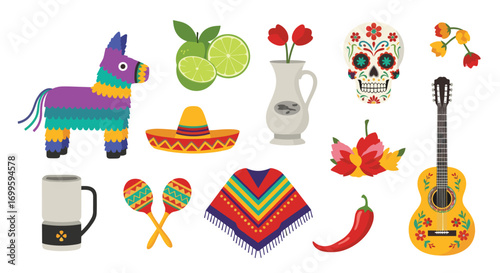 Vibrant mexican fiesta celebration elements with traditional decorations and festive items for cultural events