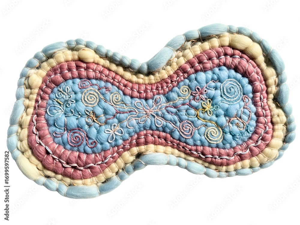 Obraz premium Abstract textile art with layered wool and delicate embroidery on a transparent background