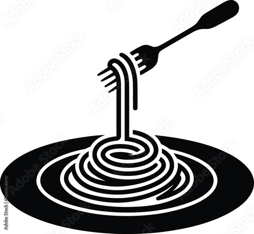 Simple silhouette of a fork holding delicious spaghetti noodles