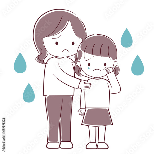 泣いている女の子と心配している母親のイラスト