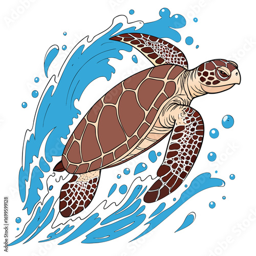 A Majestic Sea Turtle Glides Through A Dynamic Splash