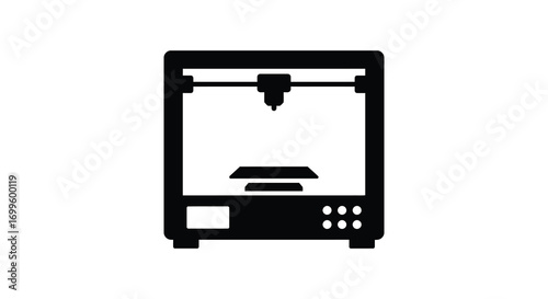 a modern sleek black three dimensional printer icon