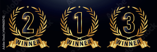 1st 2nd 3rd sports awards three medals gold Vector template 