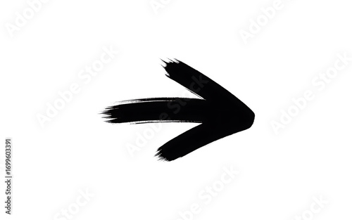 Black grunge brush stroke arrow pointing right, isolated on white background.