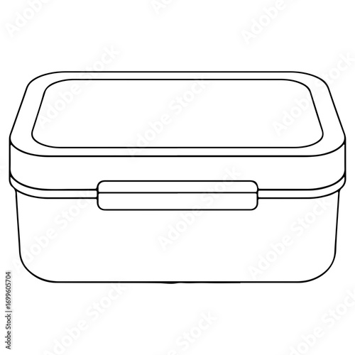 A simple line art drawing of a food container or lunch box. Outline illustration for concepts of meals, school, work, or food storage. Isolated on a white background.