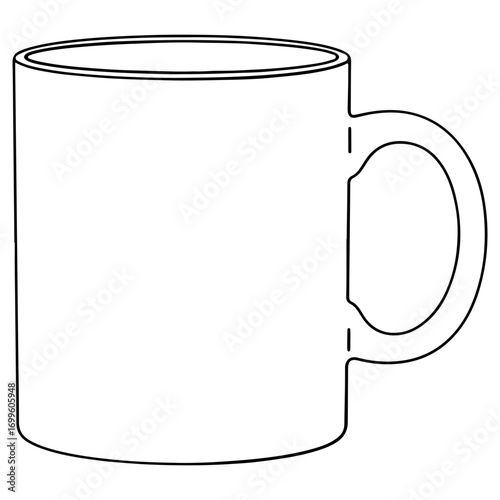 A simple outline drawing of a coffee mug or tea cup. A classic beverage container for hot drinks. Kitchenware icon for cafe or home use.