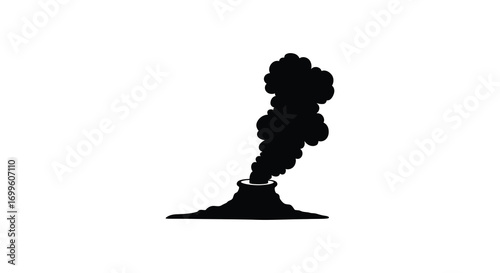 a dark smoke billows from small volcanic eruption silhouette