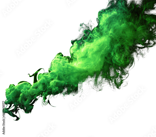 Vibrant emerald green smoke swirls against a black backdrop