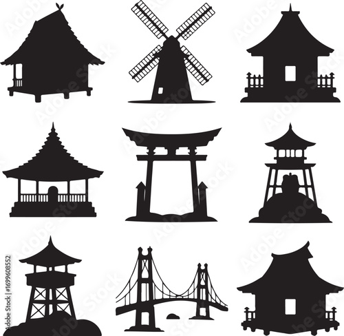 Compilation of Silhouette Architectural Styles and Landmarks vector (139