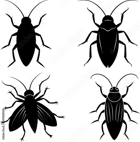 Cockroach silhouette vector, Black silhouette of cockroach vector bundle logo illustration set, cockroach  art, cockroach  vector illustration
