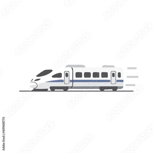 A sleek, modern high-speed train in motion, depicted with motion blur lines indicating its rapid travel.