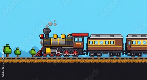 Retro 8-Bit Steam Train Chugging Through a Minimalist Pixel Landscape