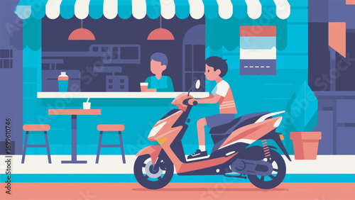 illustration of a young man riding a scooter vector design template