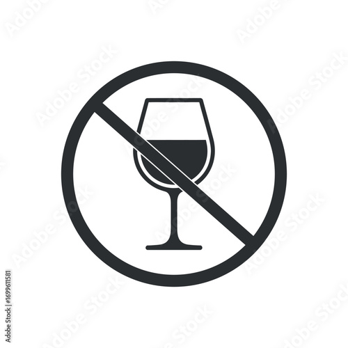 No Alcohol Sign Vector Illustration Prohibition Symbol Circle Black Line Isolated on White Background