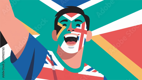 illustration of a fan wearing South African team face paint with an England shirt vector design template