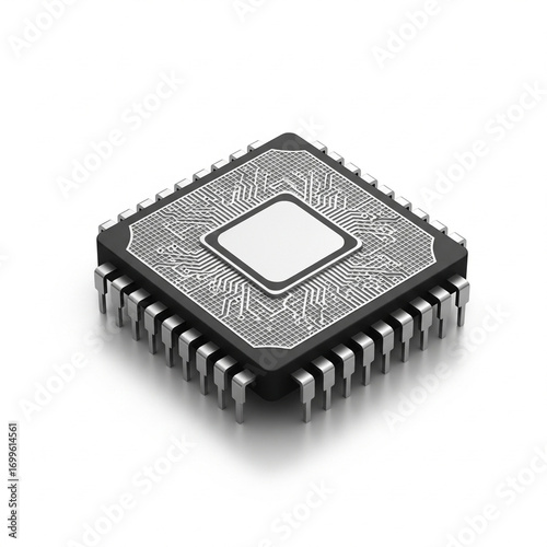 3D Black and White Microchip Processor Icon