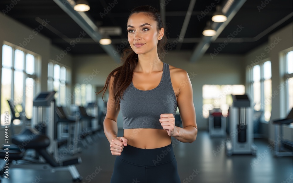 Fototapeta premium A sportswoman is doing cardio exercises in a gym. High quality