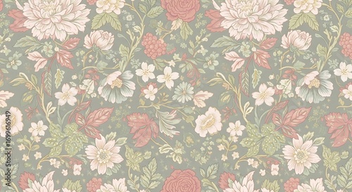Vintage floral seamless pattern. Delicate pastel peonies roses and