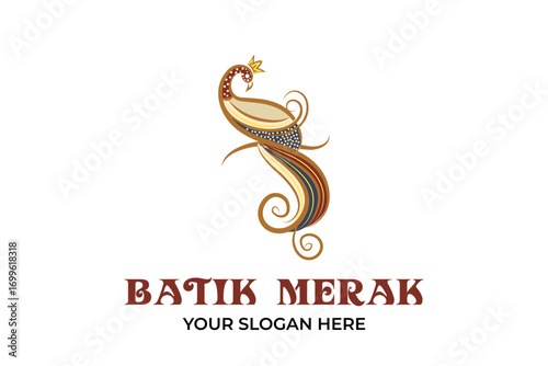 beautiful of peacock bird batik art asian logo brand design template vector illustration