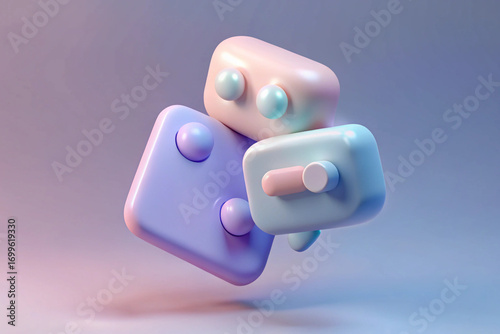 Soft Pastel Colored Rounded Cubes with Spheres abstract 3D