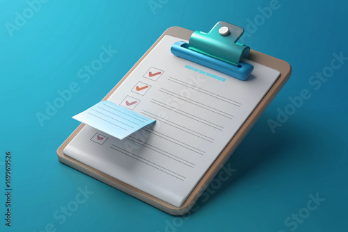 Stylized Clipboard with Checklist and Sticky Note to-do list tasks 3D