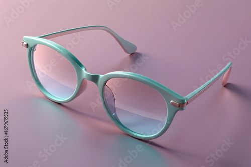 Teal Cat- Eye Eyeglasses with Gradient Lenses on Pastel 3D Background mint green cat-eye