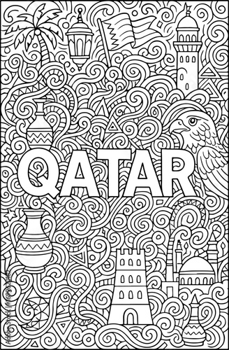 hand drawn vector illustration of qatar doodle art coloring page for kids line art