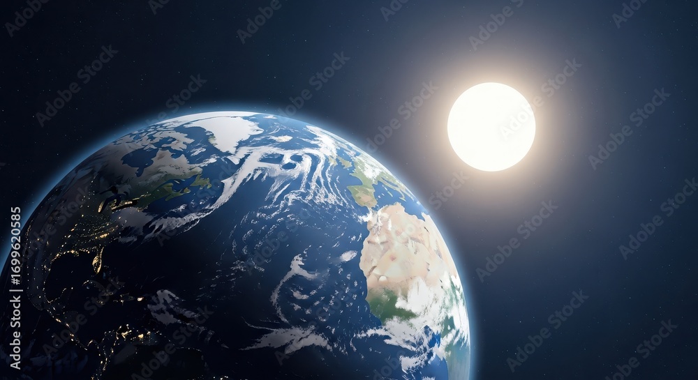 Fototapeta premium Planet Earth view from space with sun Earths atmosphere