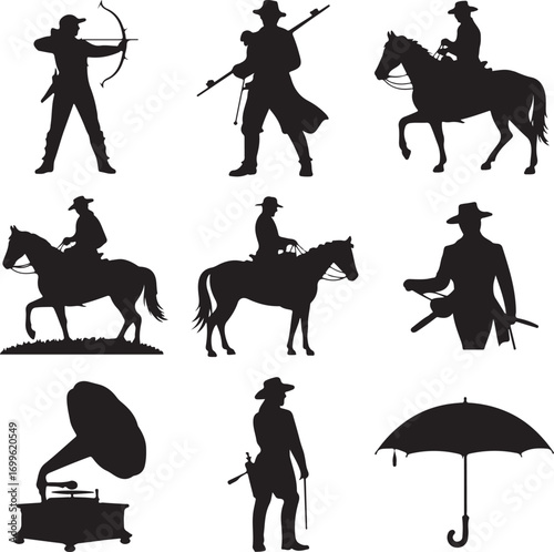 Silhouette Collection of Cowboys and Vintage Objects horse rider