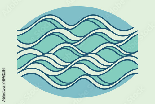 Abstract Wavy Lines Pattern in Circle with Teal and Blue Tones Keywords: abstract, waves, water, ocean