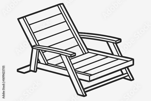 Black Outline of a Wooden Deck Chair on White Background lounge chair furniture