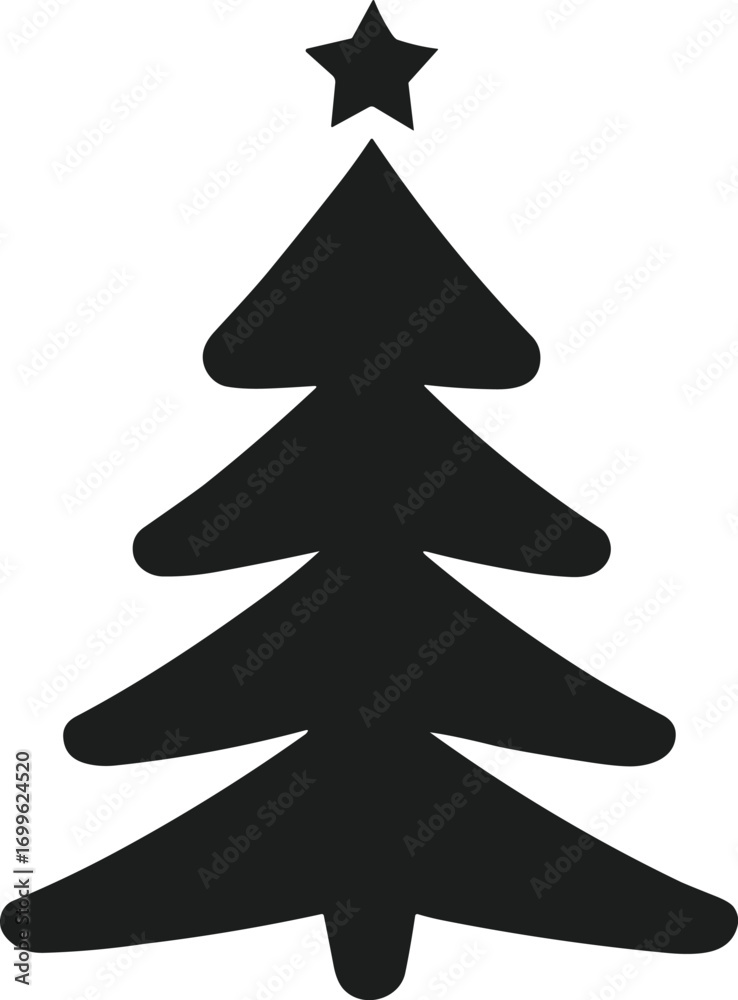 Obraz premium Simple Christmas Tree Silhouette with Star - Holiday Vector Illustration