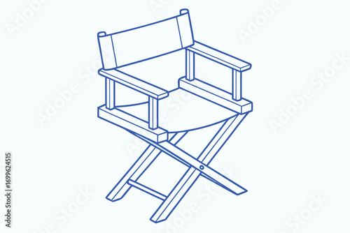 Blue Line Drawing of a Director's Chair with Crossed Legs and Armrests director chair furniture