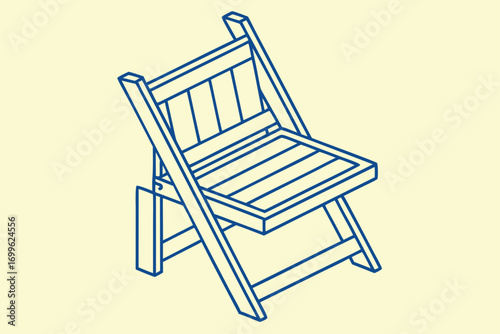 Blue Outline of a Folding Chair on a Light Yellow Background wooden furniture