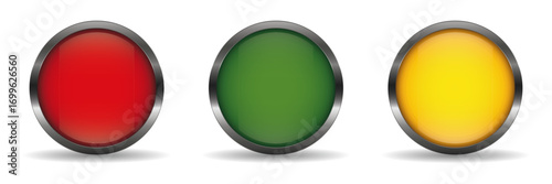 Realistic vector button set of traffic light colors or Stoplight sign for apps and websites