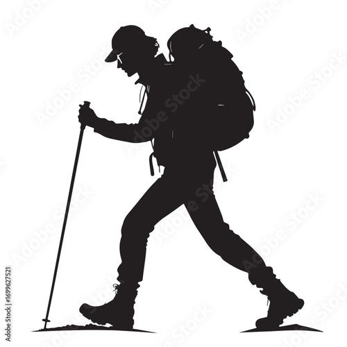 Black hiking Silhouette Vector, High Quality Illustration on White Background