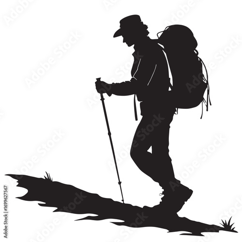 Black hiking Silhouette Vector, High Quality Illustration on White Background