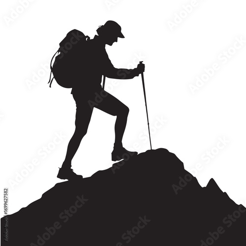 Black hiking Silhouette Vector, High Quality Illustration on White Background