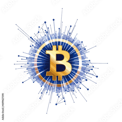 Cryptocurrency Technology Network With Golden Bitcoin Symbol