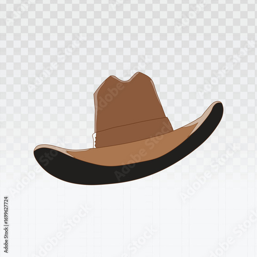 Classic brown cowboy hat with a black brim, perfect for Western themes, country music events, ranch lifestyle, rodeo promotions, fashion designs, logos, icons, and digital or print graphics.
