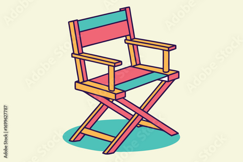 Colorful Director's Chair with Teal, Pink, and Yellow Stripes movie chair film chair