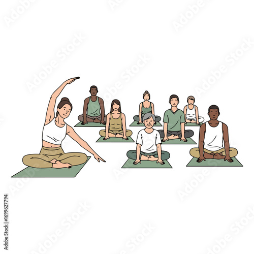 Diverse People Practicing Yoga Exercise Together
